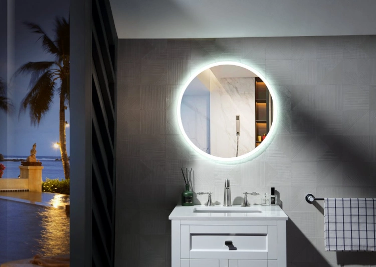 Round Square Acrylic Solid Surface Frame Hotel Bathroom LED Lighted Mirror